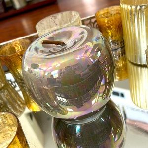 Shabby Chic Cottage Farmhouse iridescent taupe colored ceramic apple